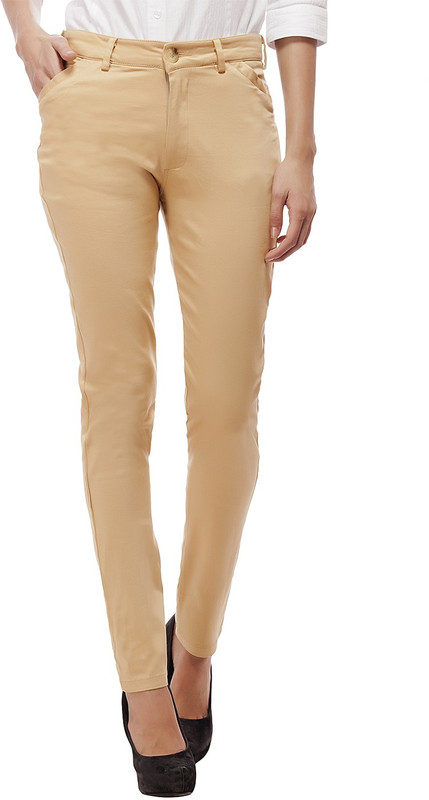 Peptrends Regular Fit Women Beige Trousers