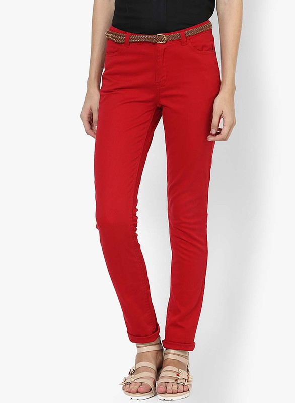 Only Skinny Fit Women Red Trousers