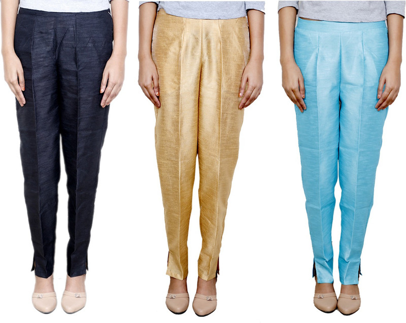 IndiWeaves Regular Fit Women Black, Beige, Blue Trousers
