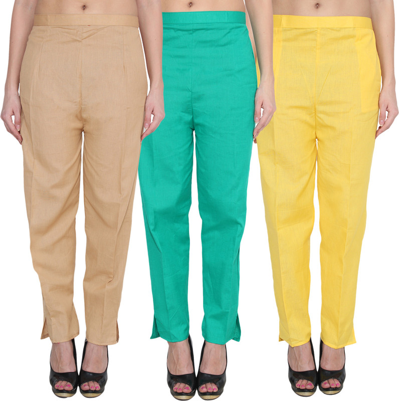 NumBrave Regular Fit Women Gold, Green Trousers