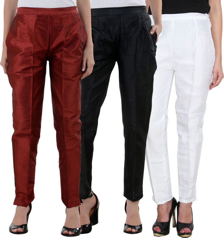 NumBrave Slim Fit Women Maroon, Black, White Trousers