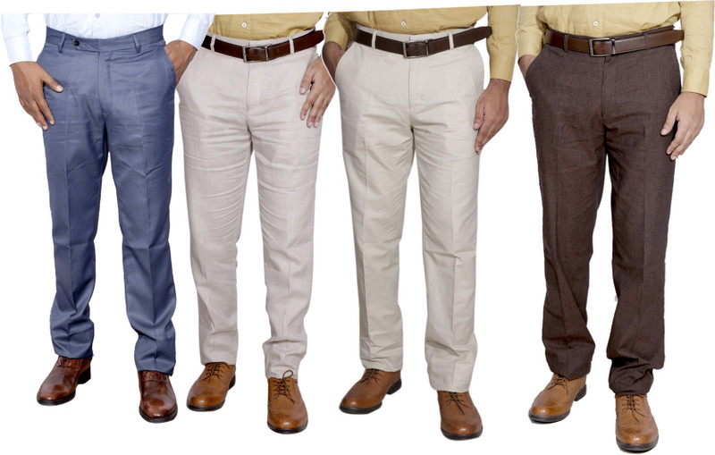 IndiWeaves Regular Fit Men Grey, White, White, Brown Trousers