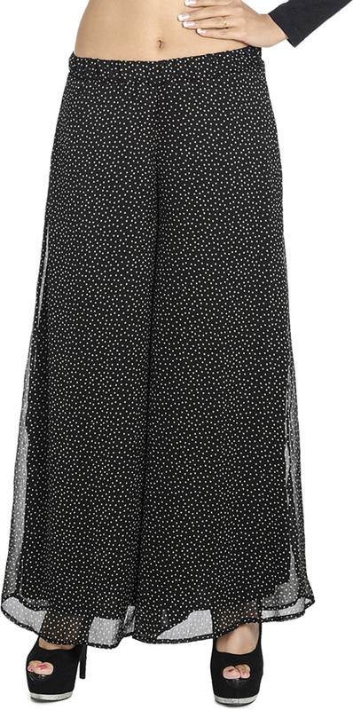 Trend Arrest Printed Palazzo Regular Fit Women Black Trousers