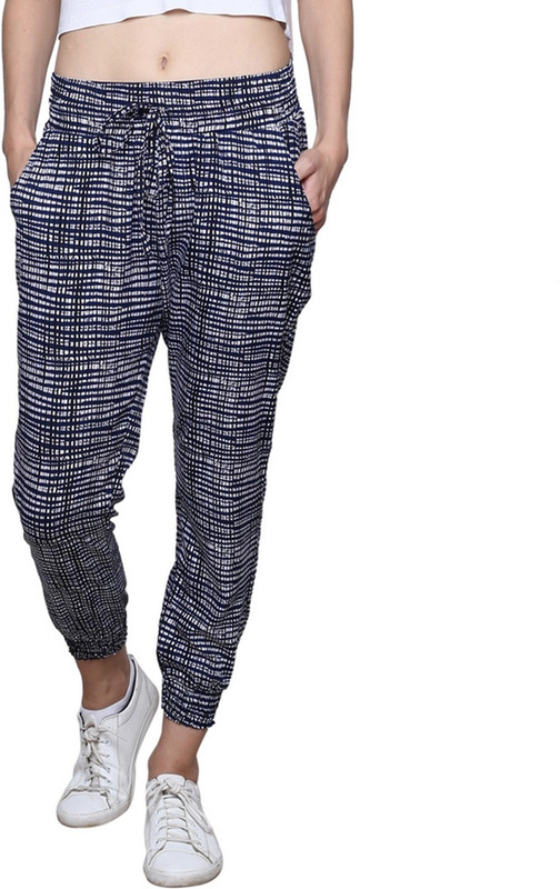 Trendsnu Slim Fit Women Blue, White Trousers
