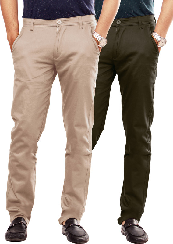 Uber Urban Sleek Slim Fit Men Cream, Dark Green Trousers