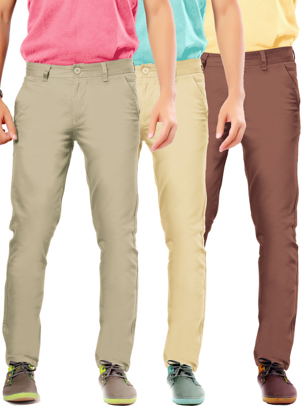 Uber Urban Rocky Slim Fit Men Silver, Beige, Brown Trousers