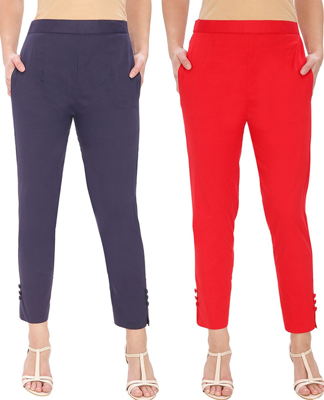 Ali Colours Slim Fit Women Red, Dark Blue Trousers