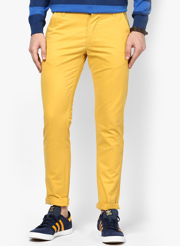 Jack & Jones Regular Fit Men Yellow Trousers