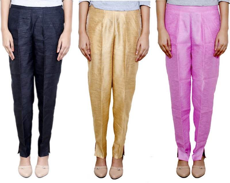 IndiWeaves Regular Fit Women Black, Beige, Pink Trousers