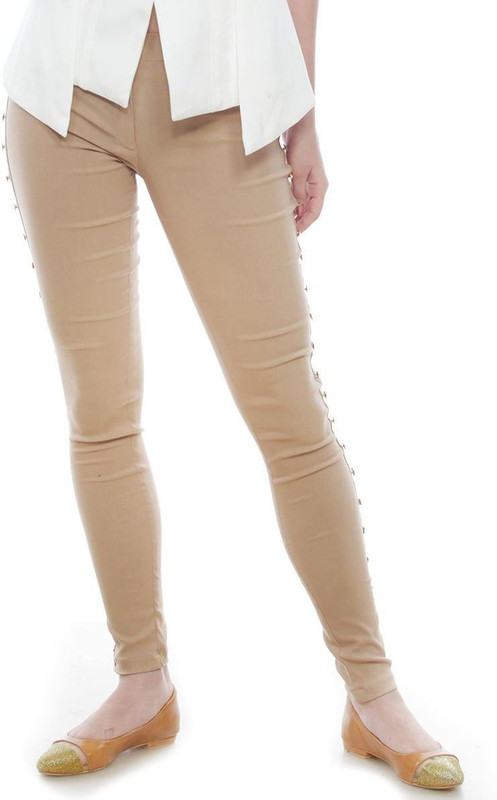 Divaat Rivet Slim Fit Women Beige Trousers