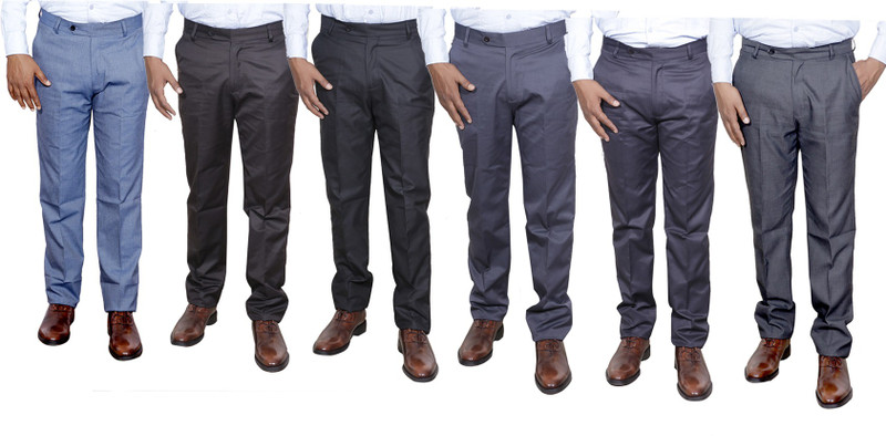 IndiWeaves Regular Fit Men Grey, Brown, Black, Grey, Grey, Grey Trousers