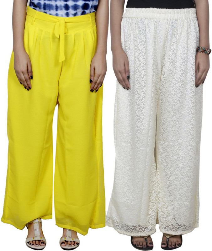 Tullis Regular Fit Women Yellow, White Trousers
