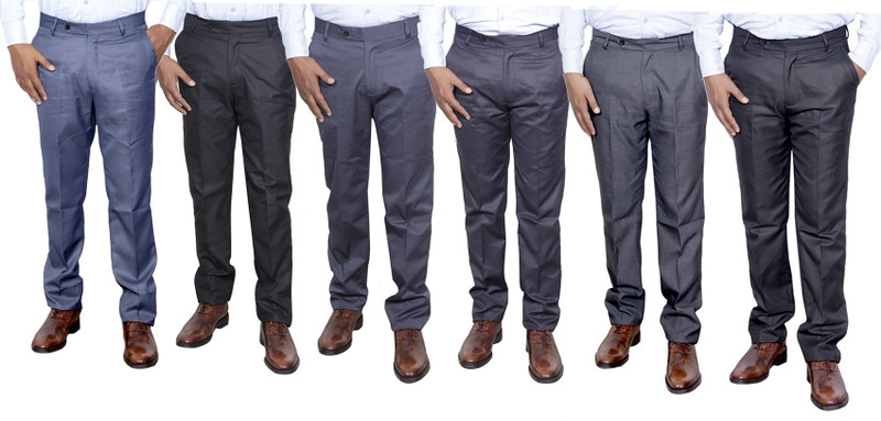 IndiWeaves Regular Fit Men Grey, Black, Grey, Grey, Grey, Black Trousers