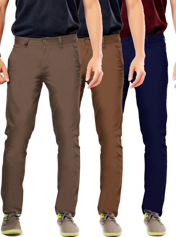 Uber Urban Rocky Slim Fit Men Brown, Brown, Blue Trousers