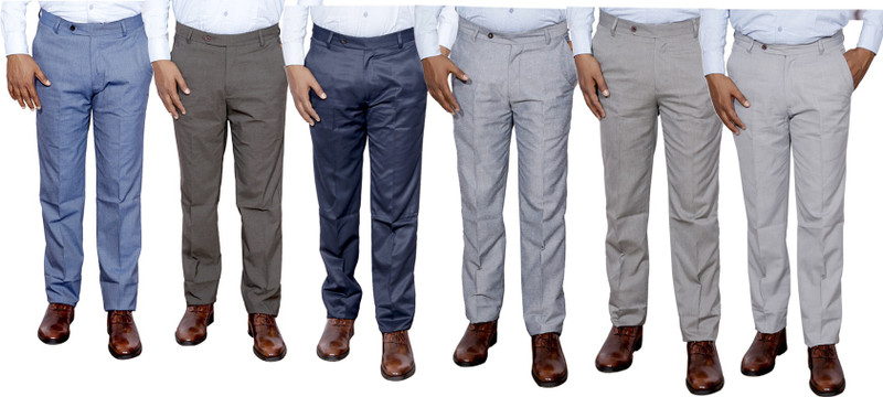 IndiWeaves Regular Fit Men Grey, Brown, Blue, Cream, Cream, Cream Trousers