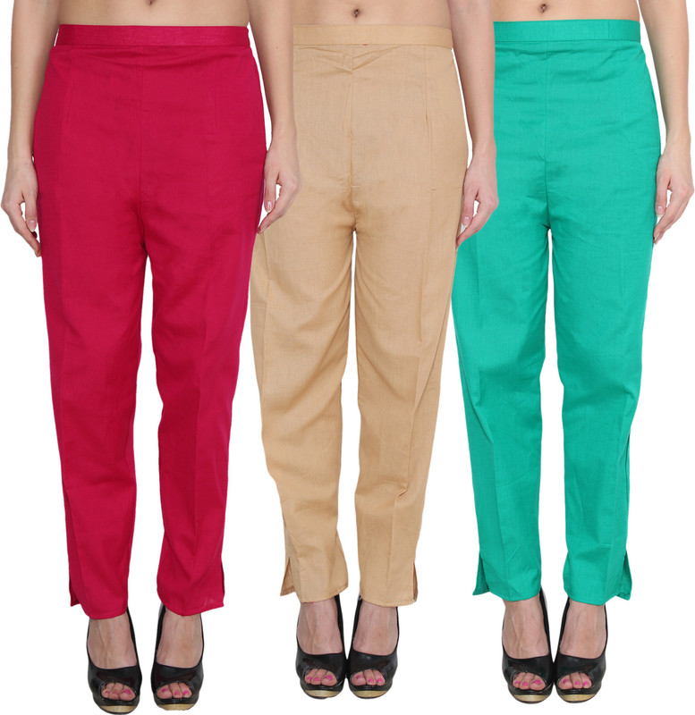 NumBrave Regular Fit Women Maroon, Gold, Green Trousers