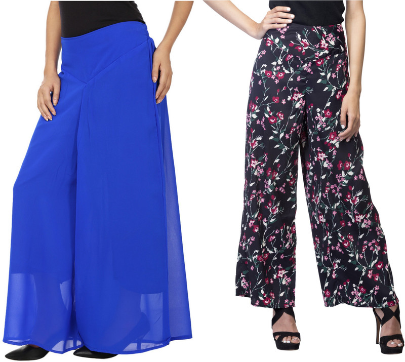 Lambency Regular Fit Women Black, Multicolor, Blue Trousers
