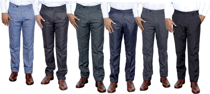 IndiWeaves Regular Fit Men Grey, Black, Grey, Black, Black, Black Trousers