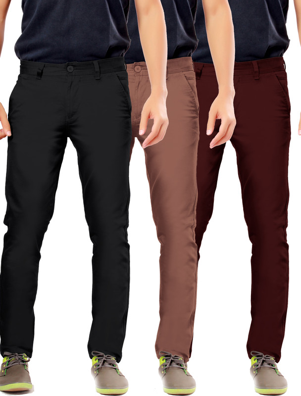 Uber Urban Slim Fit Men Black, Brown, Maroon Trousers