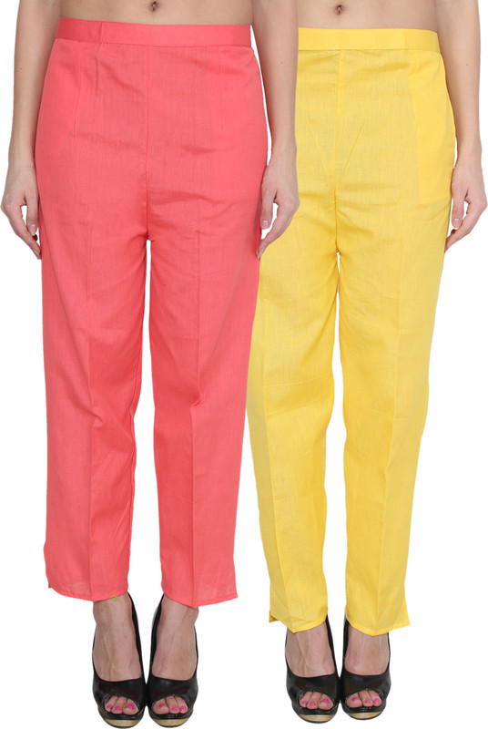 NumBrave Regular Fit Women Pink, Yellow Trousers