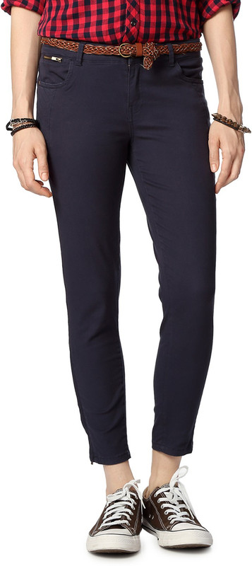 People Slim Fit Women Dark Blue Trousers