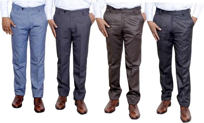 IndiWeaves Regular Fit Men Grey, Black, Brown, Black Trousers