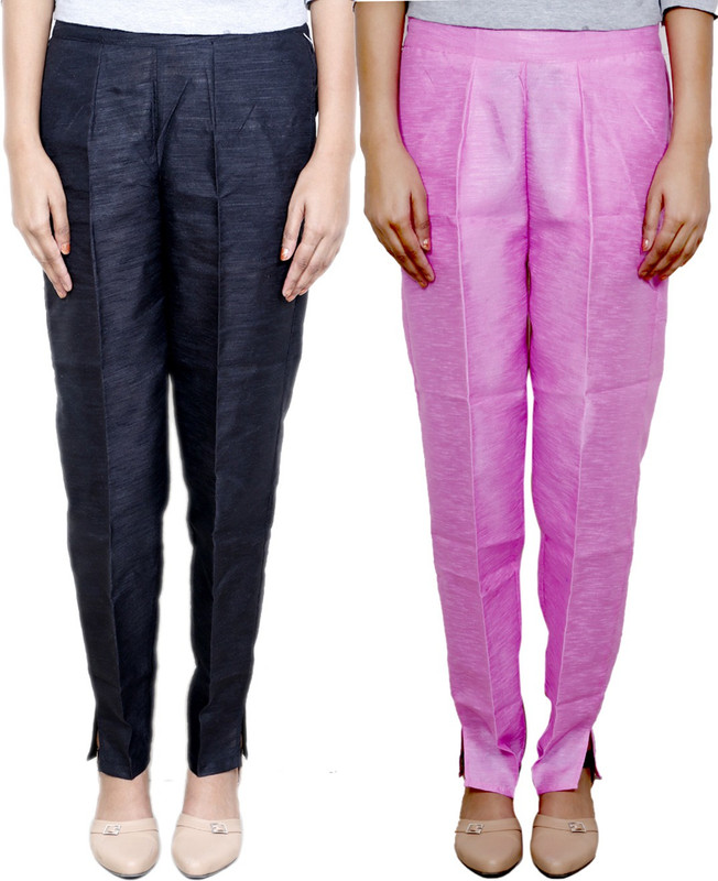 IndiWeaves Regular Fit Women Black, Pink Trousers