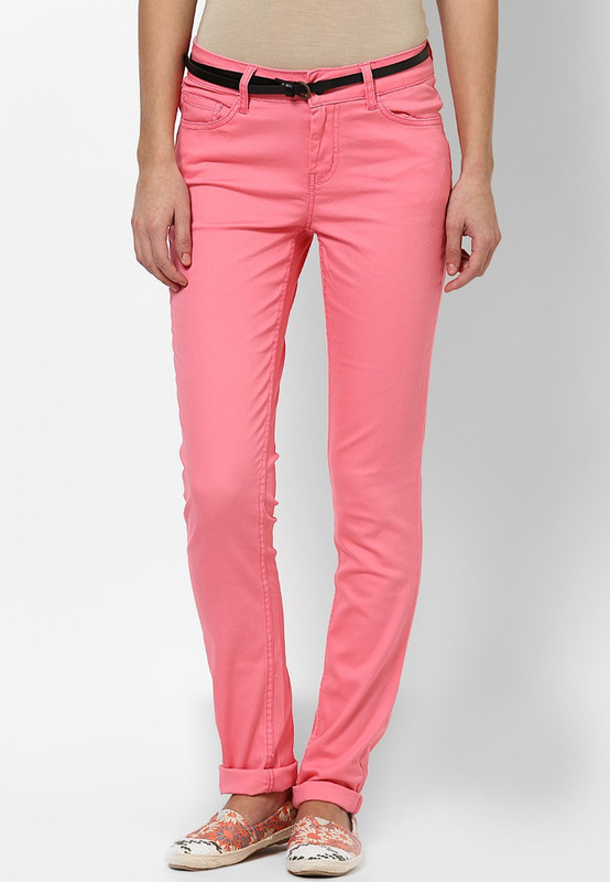 Vero Moda Slim Fit Women Pink Trousers