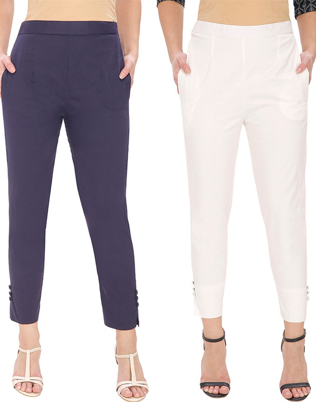 Ali Colours Slim Fit Women Cream, Dark Blue Trousers