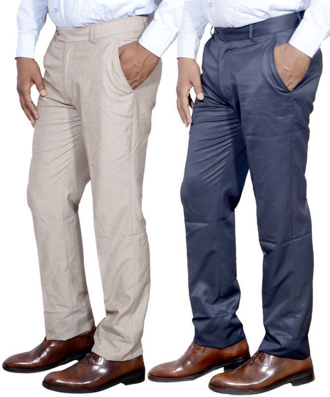 IndiWeaves Regular Fit Men White, Blue Trousers