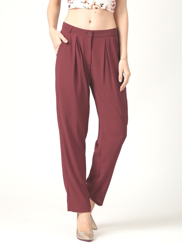 Marie Claire Regular Fit Women Maroon Trousers