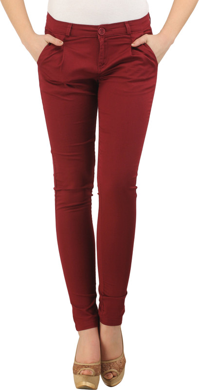 X'Pose 5172 Slim Fit Women Maroon Trousers