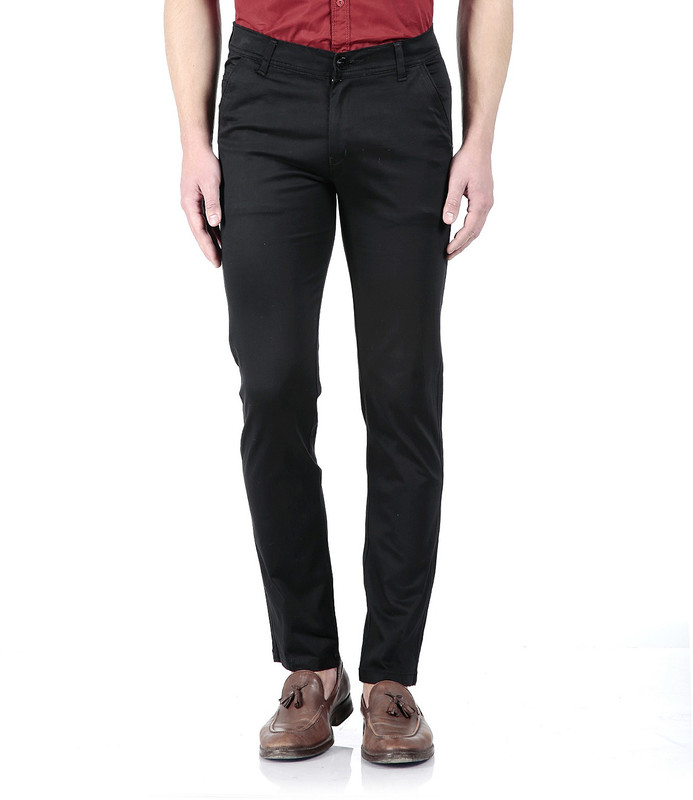 Flyjohn Slim Fit Men Black Trousers Flyjohn Slim Fit Men Black Trousers