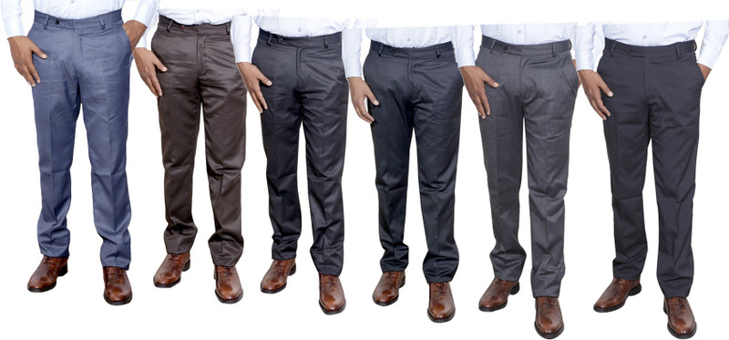 IndiWeaves Regular Fit Men Grey, Brown, Black, Black, Grey, Black Trousers