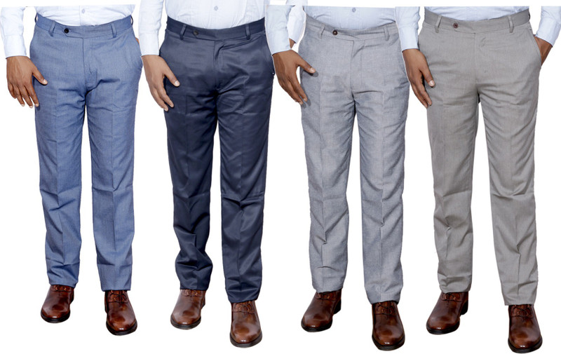 IndiWeaves Regular Fit Men Grey, Blue, Cream, Cream Trousers