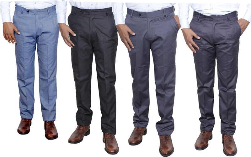 IndiWeaves Regular Fit Men Grey, Black, Grey, Grey Trousers