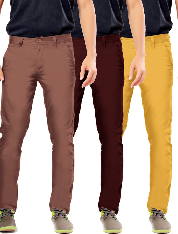 Uber Urban Slim Fit Men Brown, Maroon, Yellow Trousers Uber Urban Slim Fit Men Brown, Maroon, Yellow Trousers