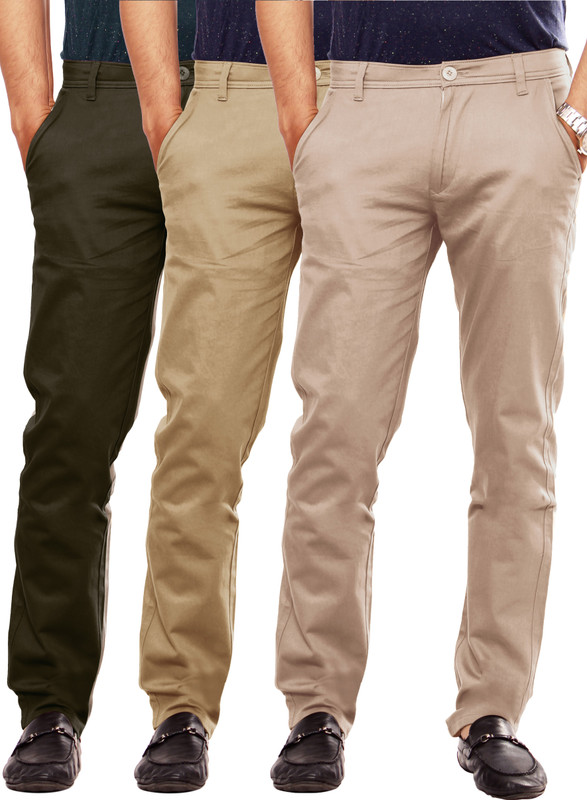 Uber Urban Sleek Slim Fit Men Cream, Beige, Dark Green Trousers Uber Urban Sleek Slim Fit Men Cream, Beige, Dark Green Trousers