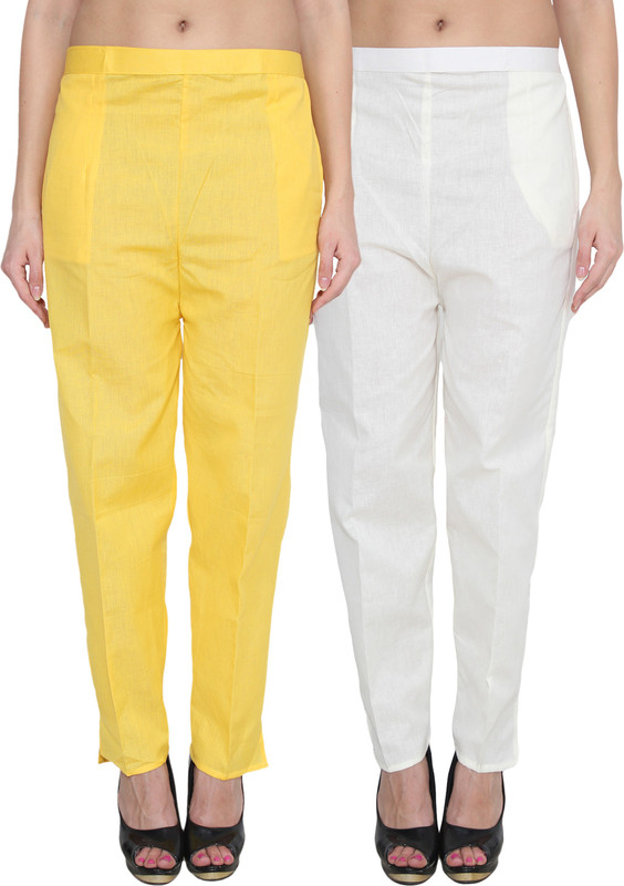 NumBrave Regular Fit Women Yellow, White Trousers