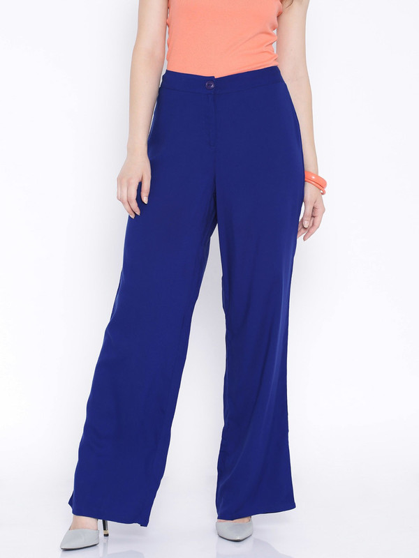 Global Desi Regular Fit Women Blue Trousers Global Desi Regular Fit Women Blue Trousers