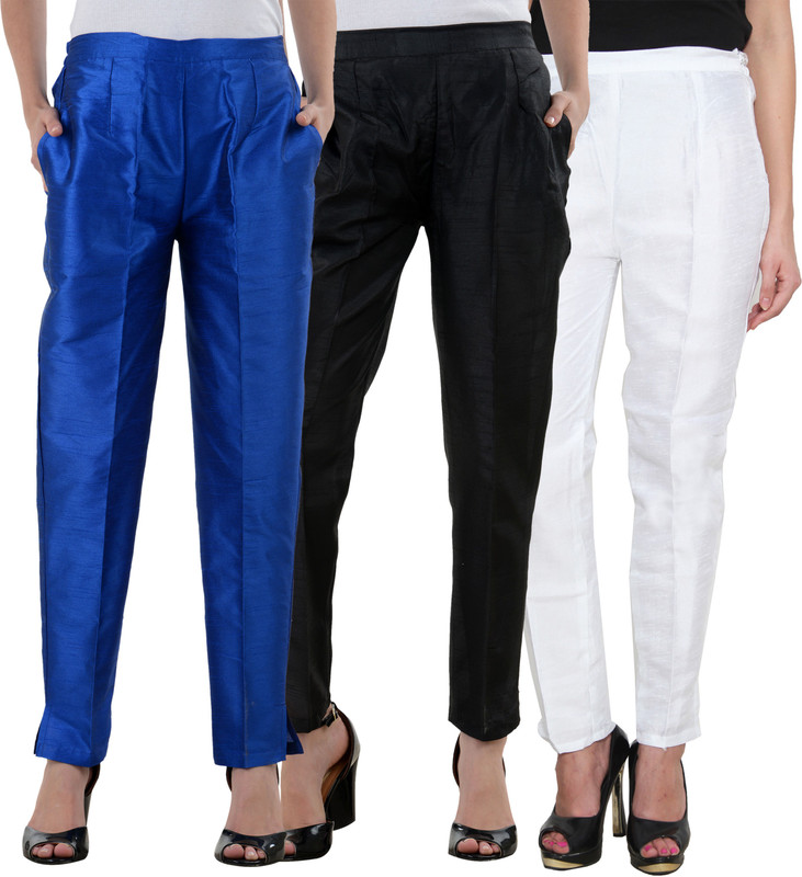 NumBrave Slim Fit Women White, Blue, Black Trousers