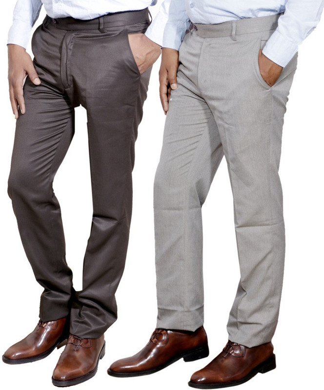 IndiWeaves Regular Fit Men Brown, White Trousers