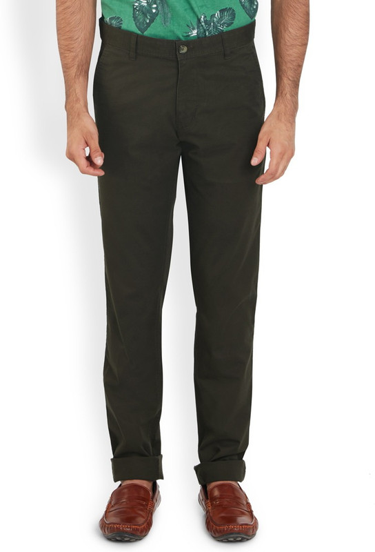 Parx Regular Fit Men Dark Green Trousers