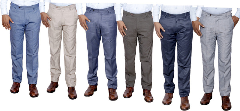 IndiWeaves Regular Fit Men Grey, Cream, Grey, Brown, Blue, Cream Trousers