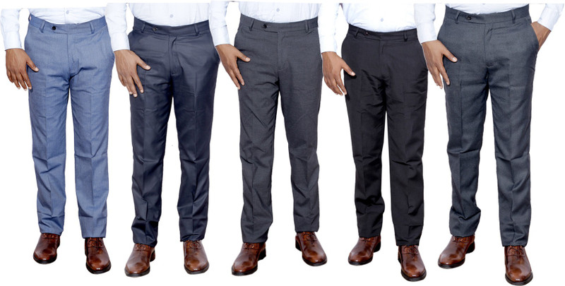 IndiWeaves Regular Fit Men Grey, Black, Black, Black, Black Trousers