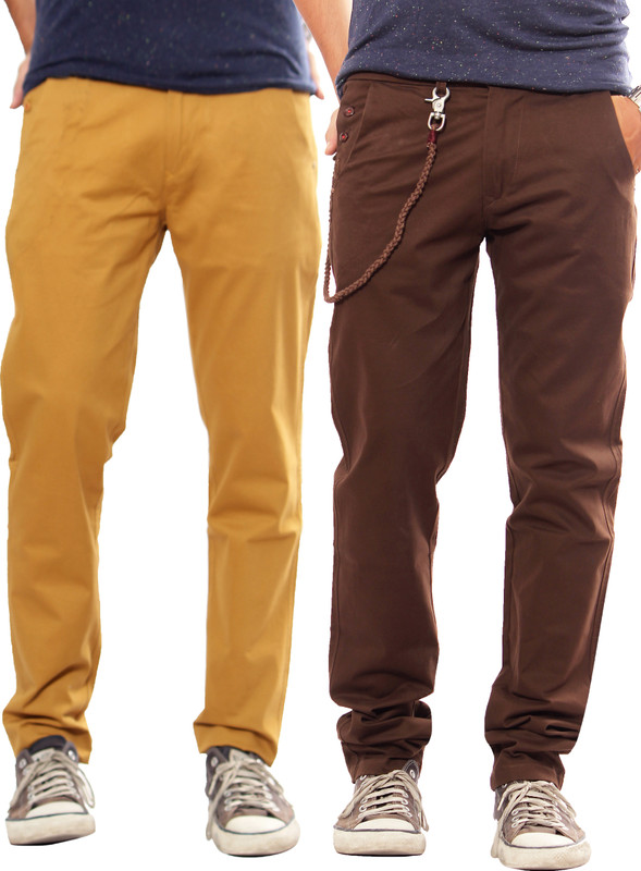 Uber Urban Slim Fit Men Brown, Yellow Trousers Uber Urban Slim Fit Men Brown, Yellow Trousers