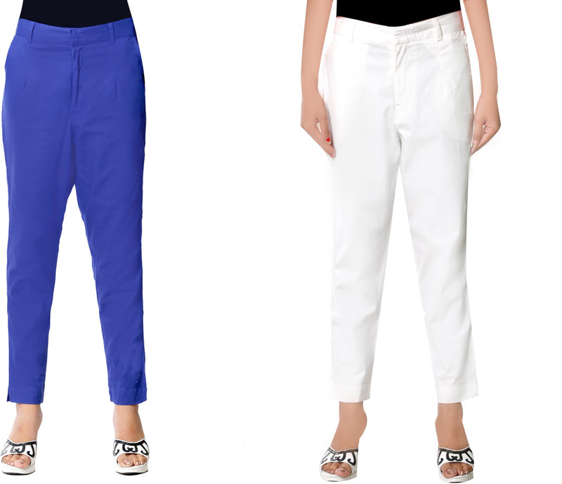 Samarthfashion Slim Fit Women Blue, White Trousers