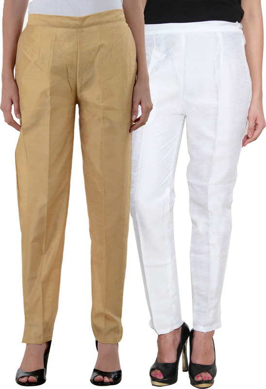NumBrave Slim Fit Women White, Gold Trousers