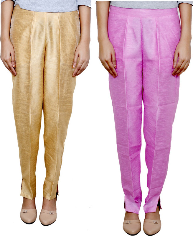 IndiWeaves Regular Fit Women Beige, Pink Trousers