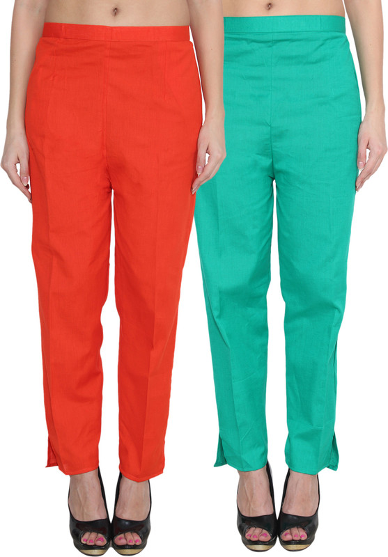 NumBrave Regular Fit Women Orange, Green Trousers